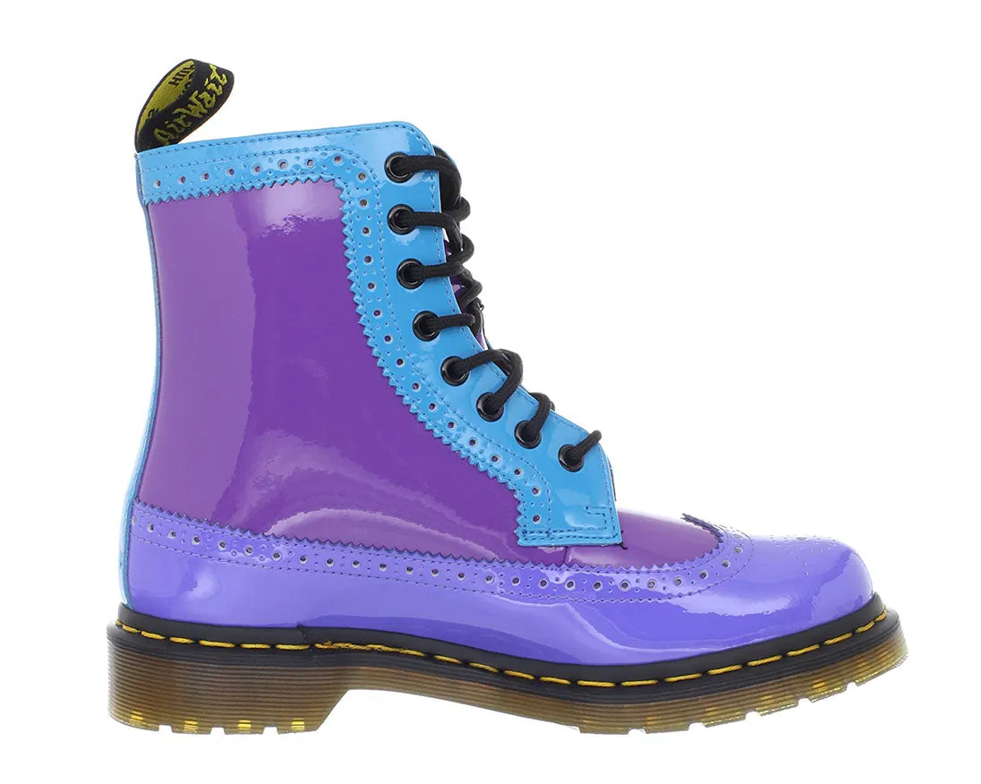 1460 Harrie Dusty Blue Bright Purple Patent Lamper Brogue Leather Lace Up Boot