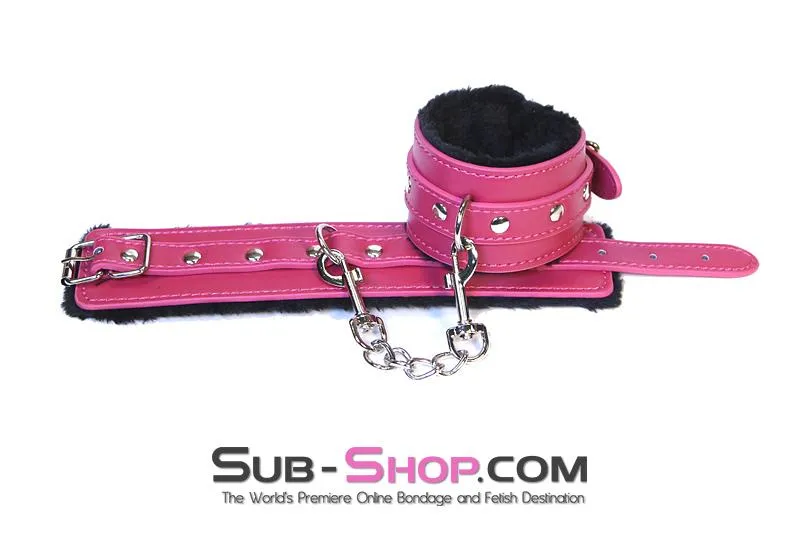 9049DL      Fur Lined Sex Bomb Pink Ankle Bondage Cuffs and Chain Set