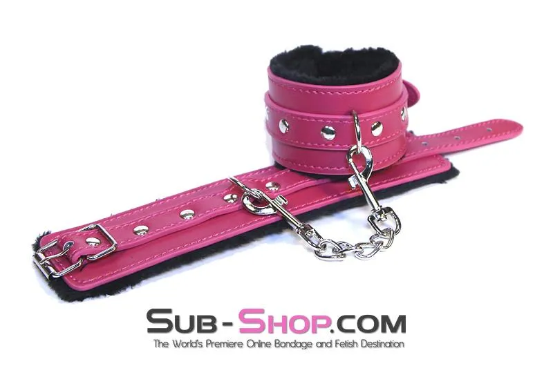 9049DL      Fur Lined Sex Bomb Pink Ankle Bondage Cuffs and Chain Set