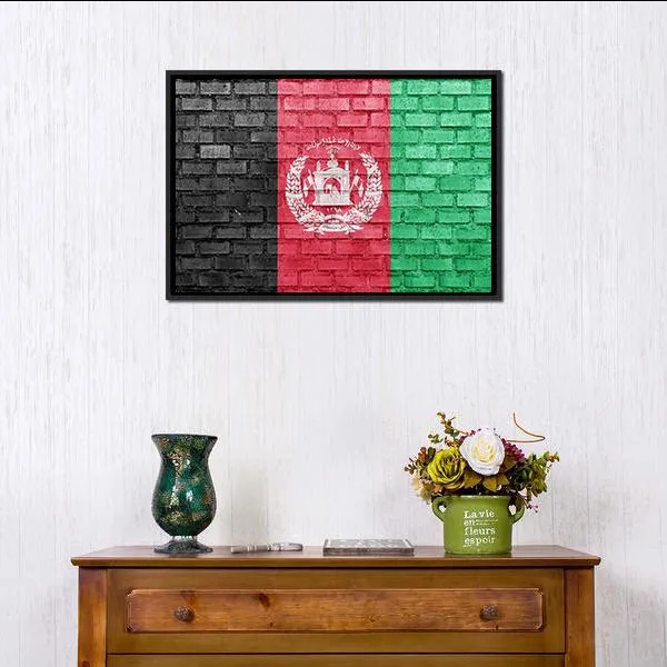 Afghanistan Flag On Bricks Wall Canvas Wall Art