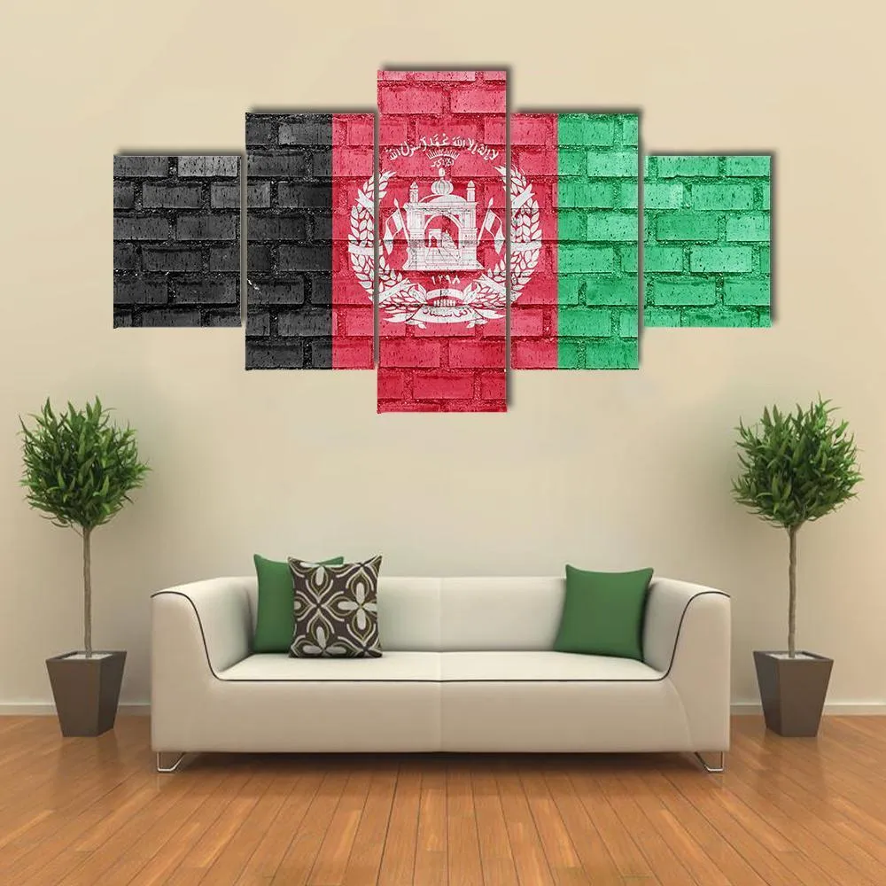 Afghanistan Flag On Bricks Wall Canvas Wall Art