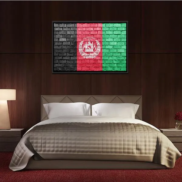 Afghanistan Flag On Bricks Wall Canvas Wall Art