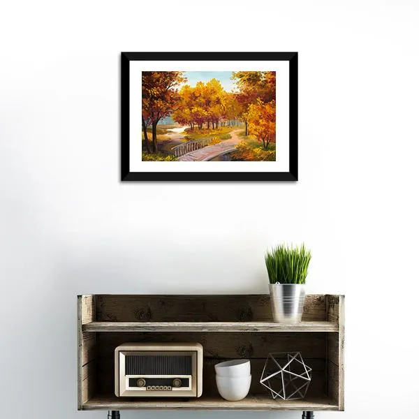 Autumn Forest & Bridge Canvas Wall Art