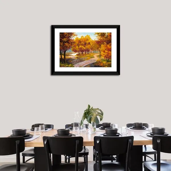 Autumn Forest & Bridge Canvas Wall Art