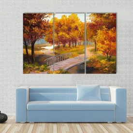 Autumn Forest & Bridge Canvas Wall Art