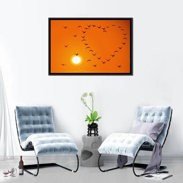 Birds In Heart Shape Canvas Wall Art