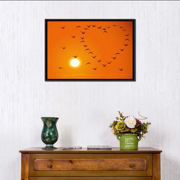 Birds In Heart Shape Canvas Wall Art