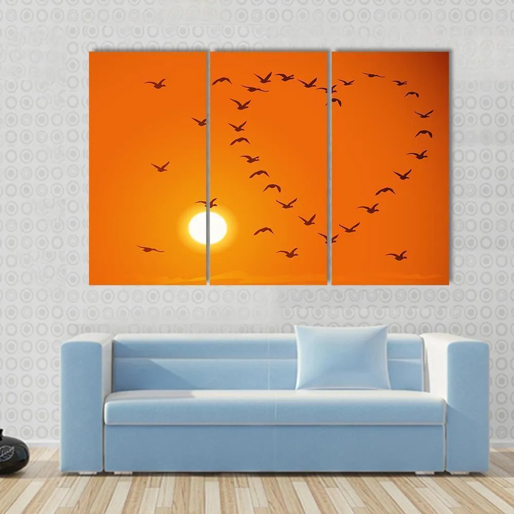 Birds In Heart Shape Canvas Wall Art