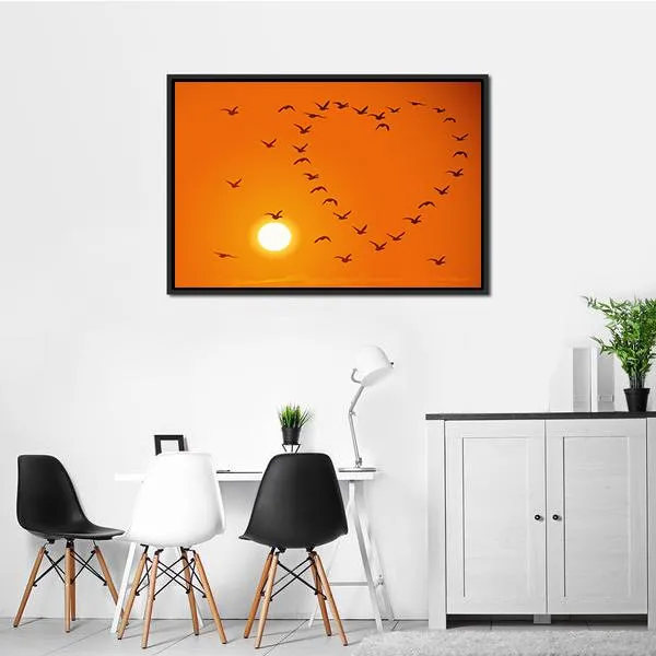 Birds In Heart Shape Canvas Wall Art