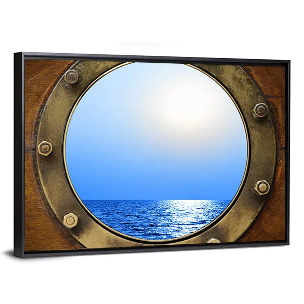 Boat Porthole With Ocean Canvas Wall Art