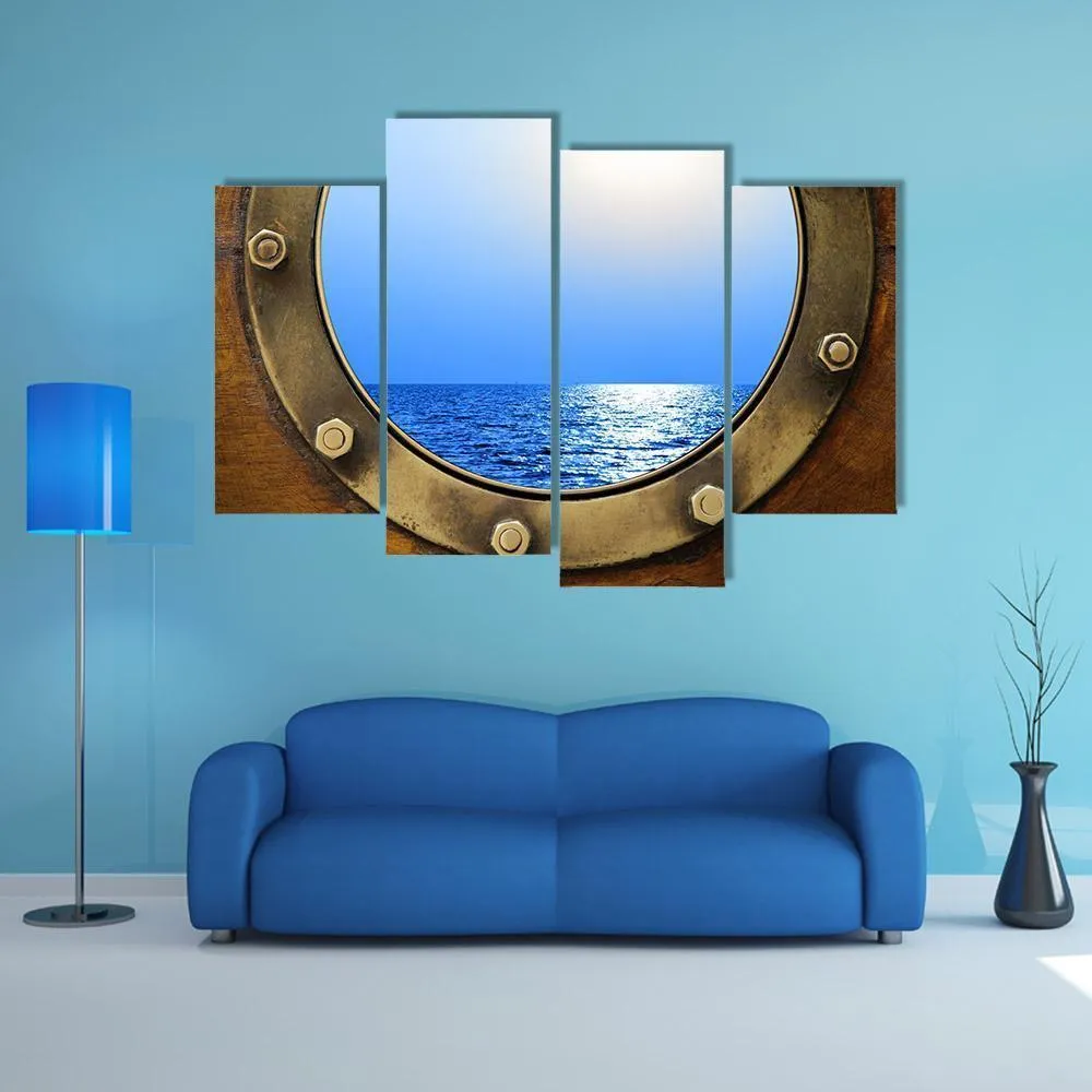 Boat Porthole With Ocean Canvas Wall Art