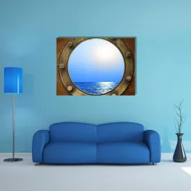 Boat Porthole With Ocean Canvas Wall Art