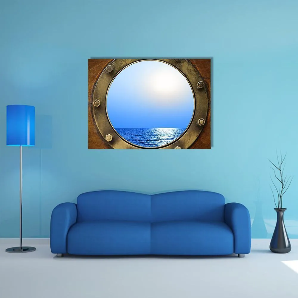 Boat Porthole With Ocean Canvas Wall Art