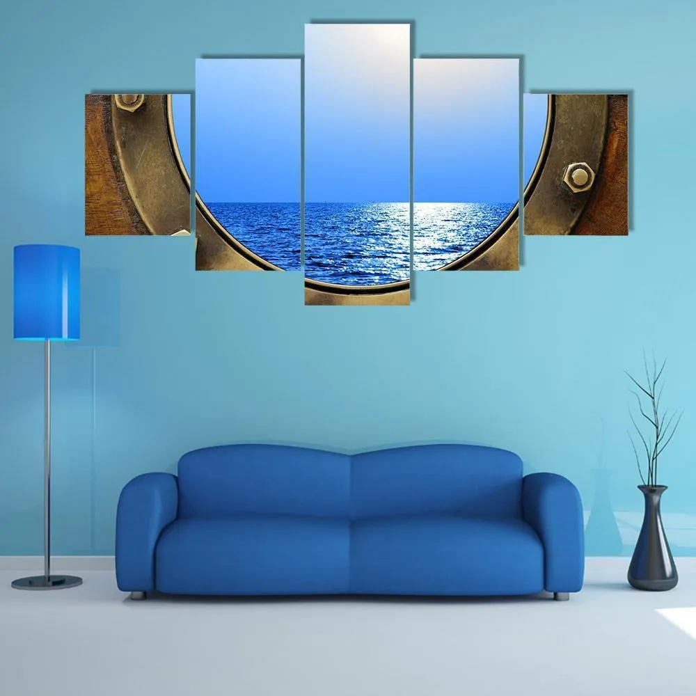 Boat Porthole With Ocean Canvas Wall Art