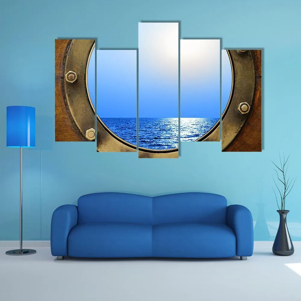 Boat Porthole With Ocean Canvas Wall Art