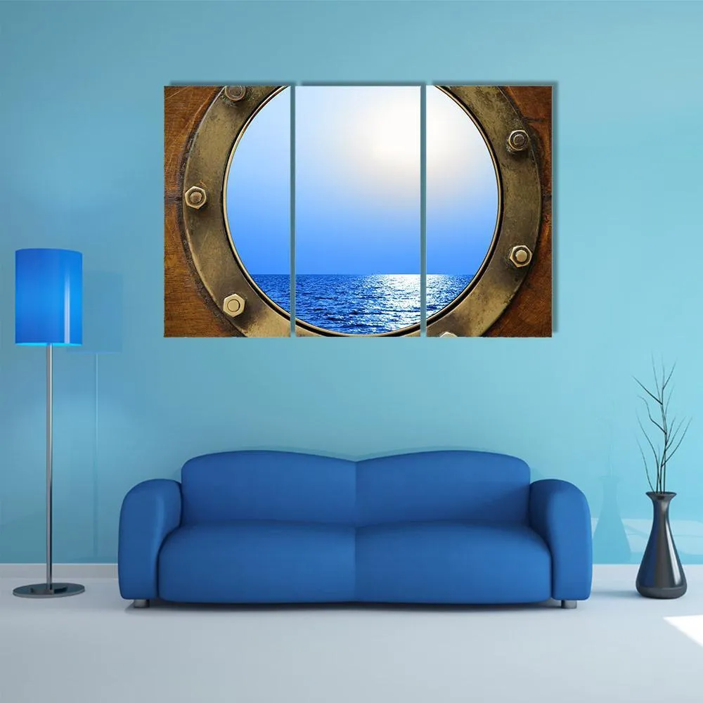 Boat Porthole With Ocean Canvas Wall Art