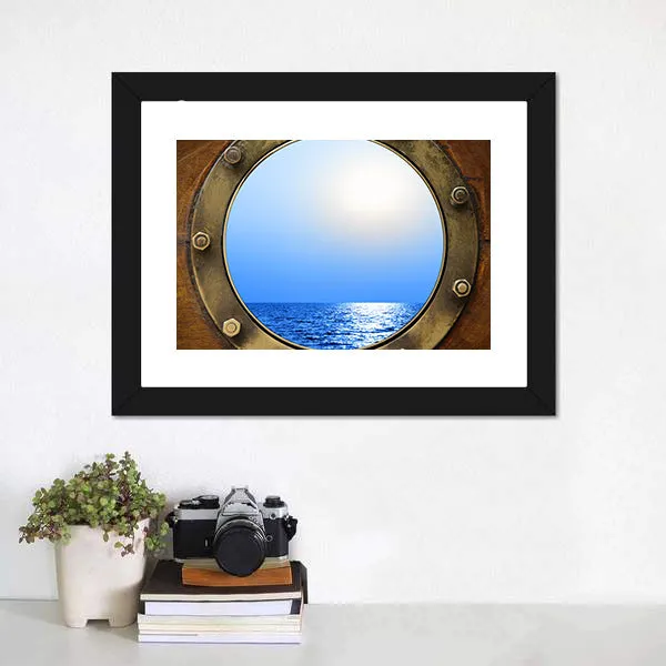 Boat Porthole With Ocean Canvas Wall Art