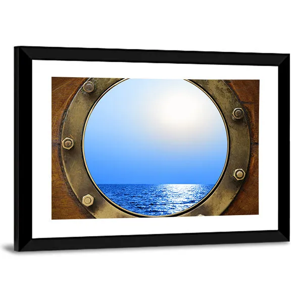 Boat Porthole With Ocean Canvas Wall Art