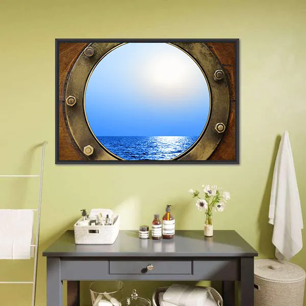 Boat Porthole With Ocean Canvas Wall Art