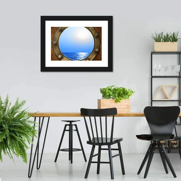 Boat Porthole With Ocean Canvas Wall Art