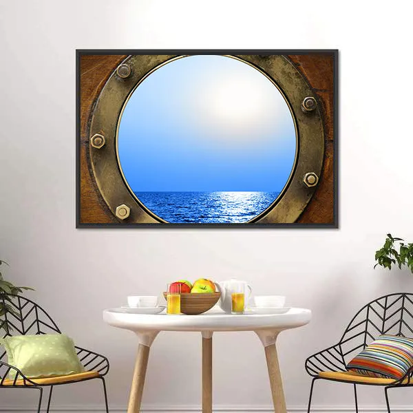 Boat Porthole With Ocean Canvas Wall Art