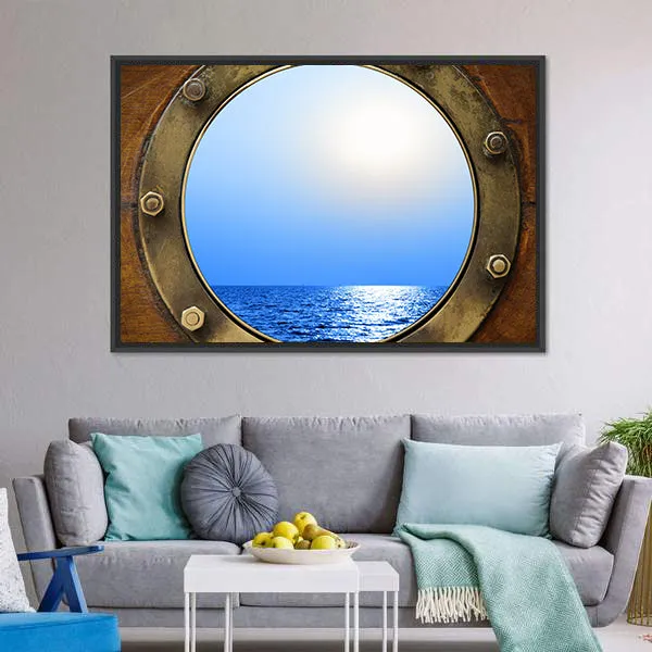 Boat Porthole With Ocean Canvas Wall Art