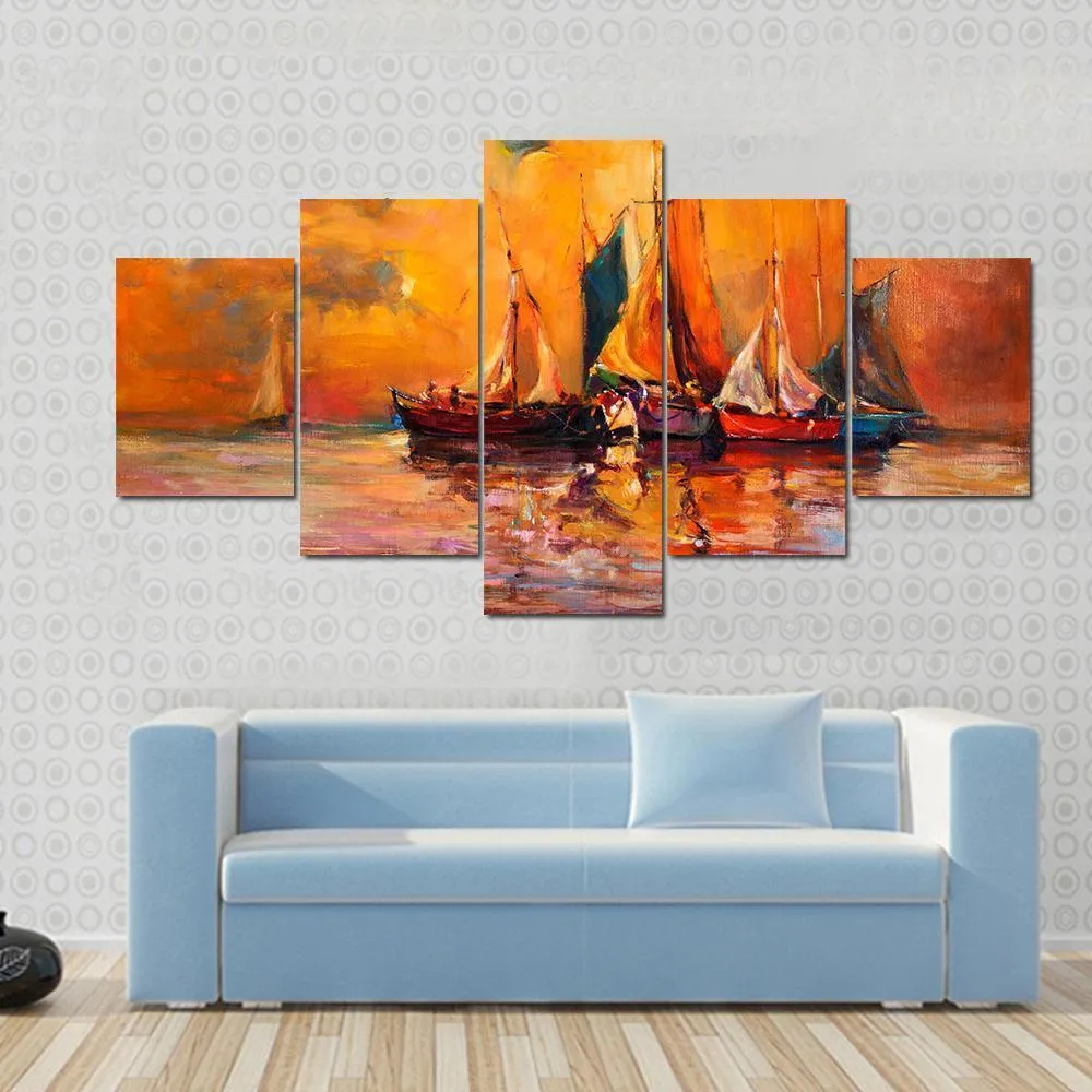 Boats & Sea Illustration Canvas Wall Art