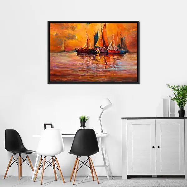 Boats & Sea Illustration Canvas Wall Art