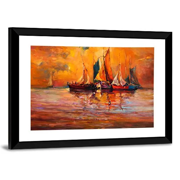 Boats & Sea Illustration Canvas Wall Art