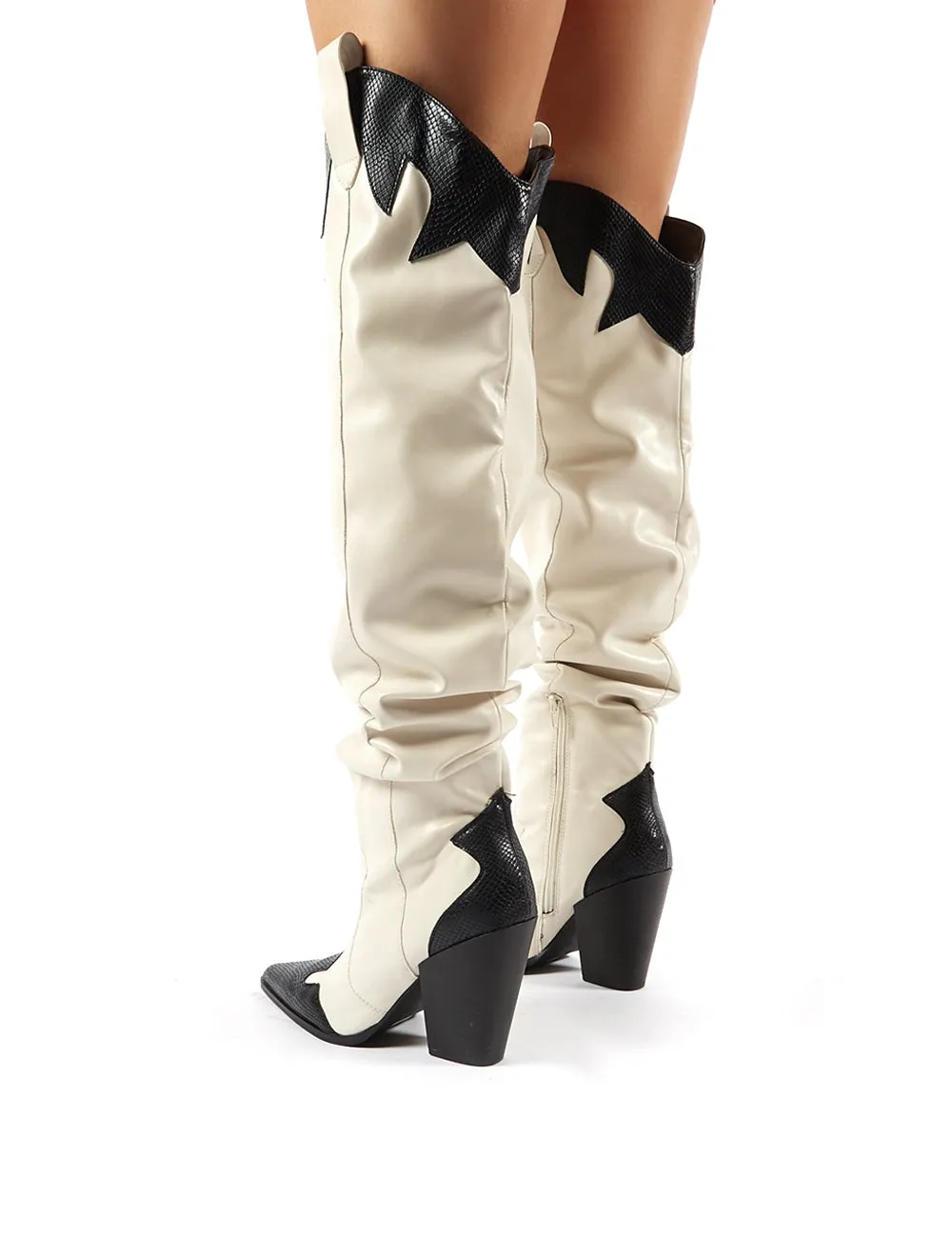 Brandy Stone Western Block Heeled Knee High Boots