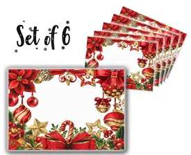 Canvas Printed tablemats (Set of 6).. Red Christmas ornaments