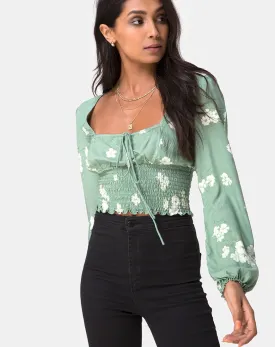 Carmen Top in Mono Flower Green