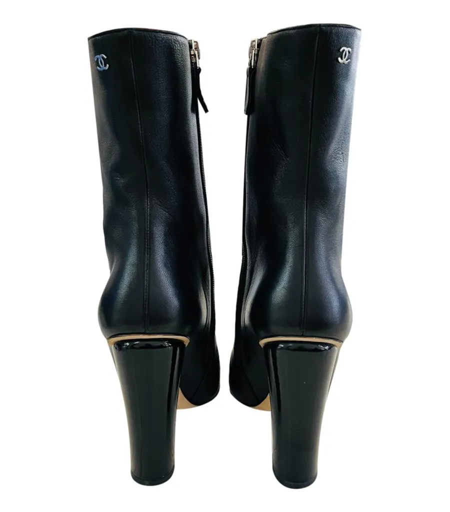 Chanel Leather Boots With Patent Leather Toe. Size 40