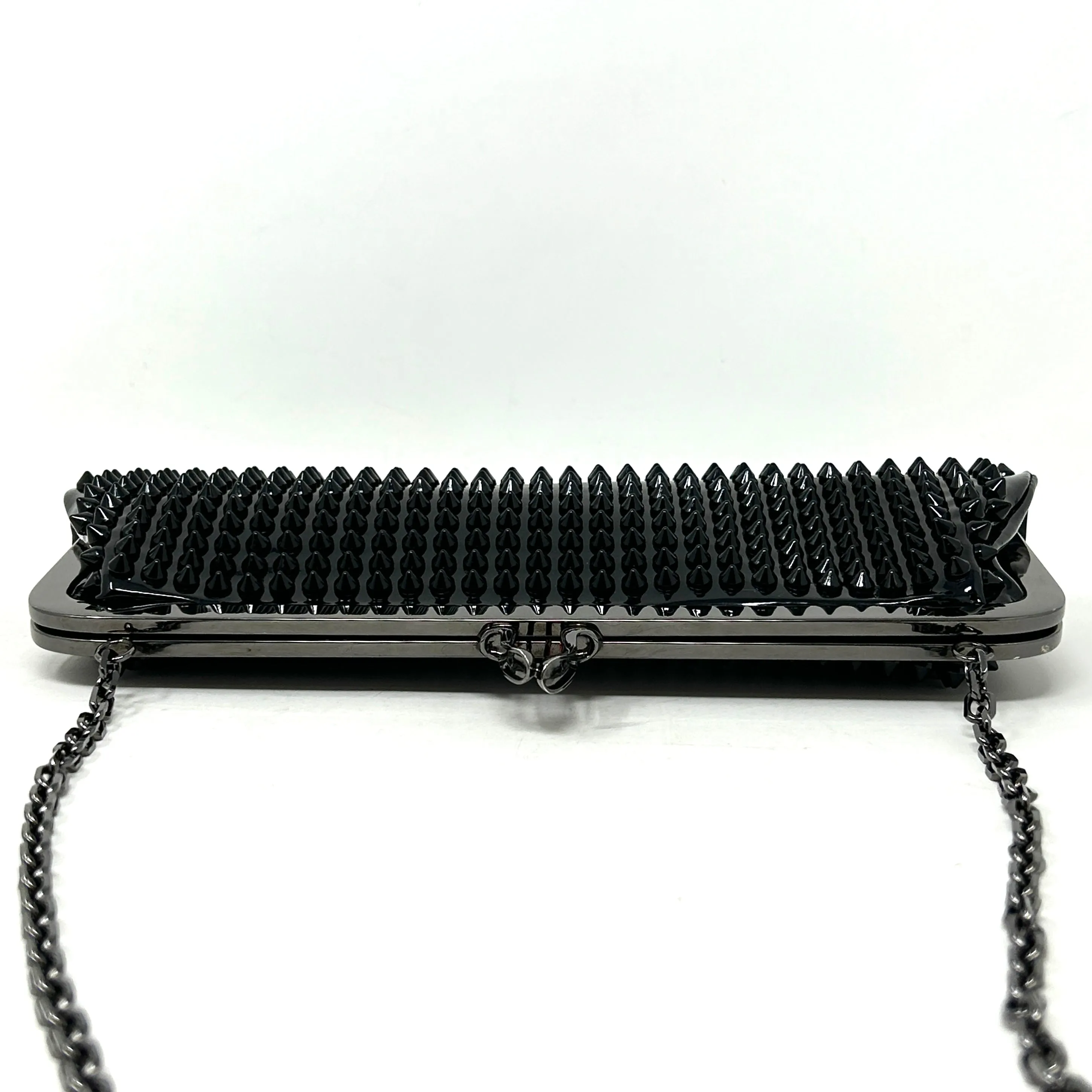 Christian Louboutin Miss Loubi Black Patent Leather Spiked Frame Clutch Bag