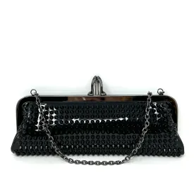 Christian Louboutin Miss Loubi Black Patent Leather Spiked Frame Clutch Bag