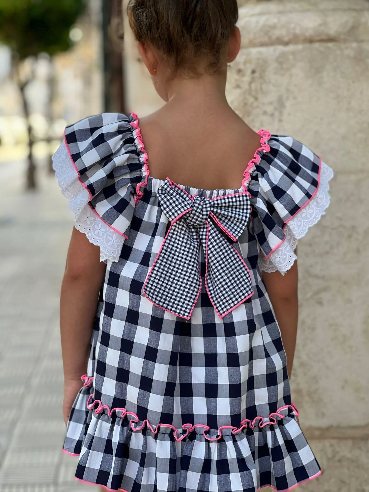 CLEARANCE SALE - La Peppa  - Girls Navy, White & Pink Check Summer Dress 10yr