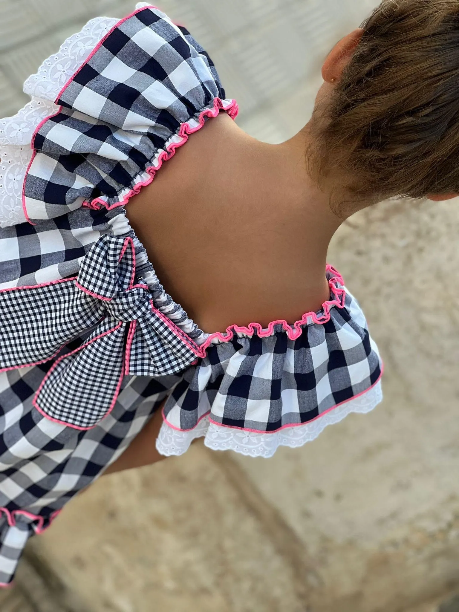 CLEARANCE SALE - La Peppa  - Girls Navy, White & Pink Check Summer Dress 10yr