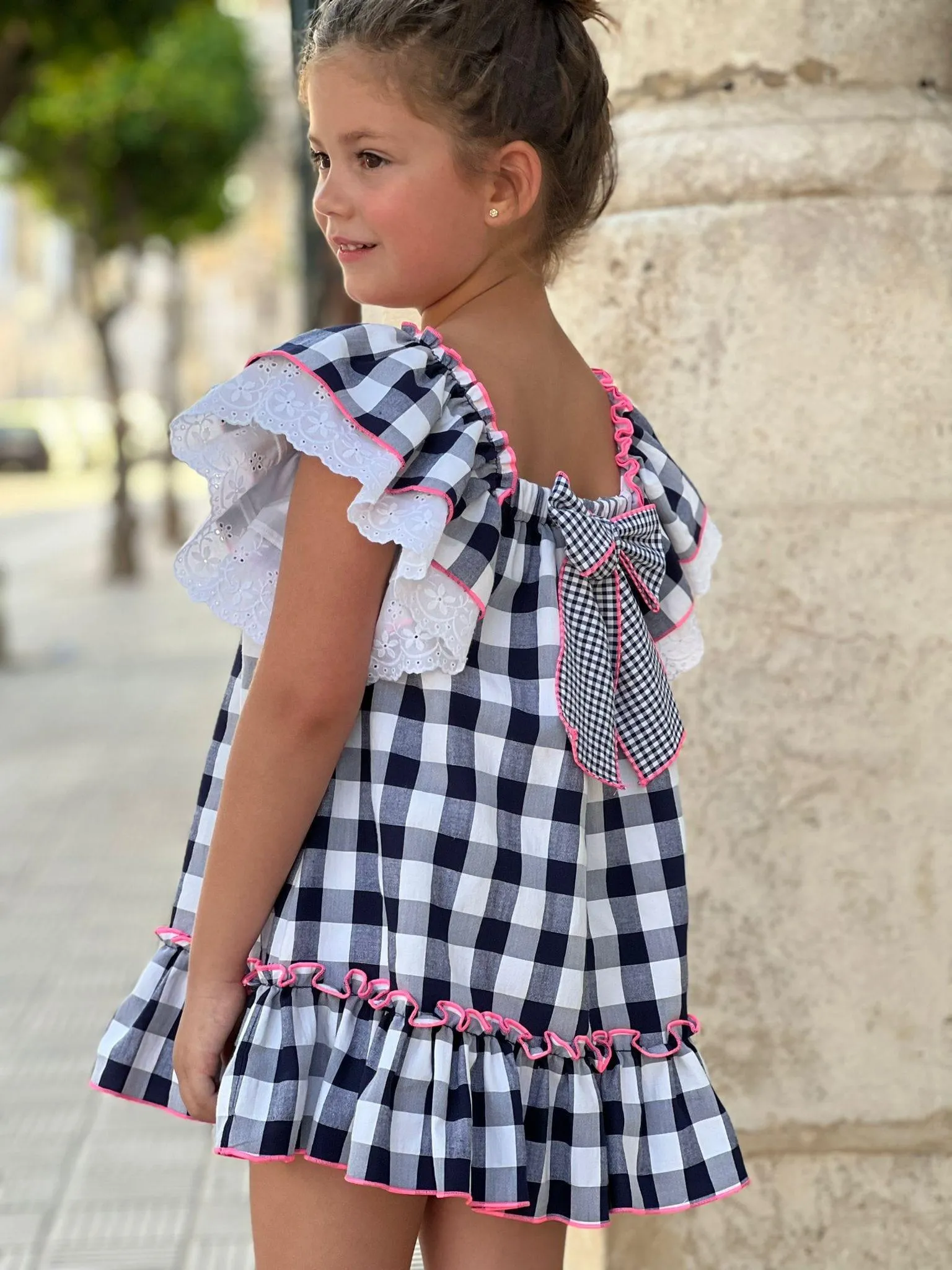 CLEARANCE SALE - La Peppa  - Girls Navy, White & Pink Check Summer Dress 10yr