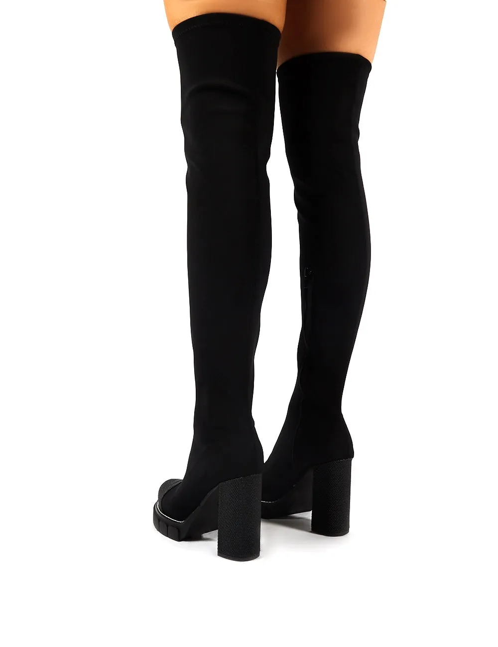 Critic Black Block Heeled Platform Over the Knee Boots