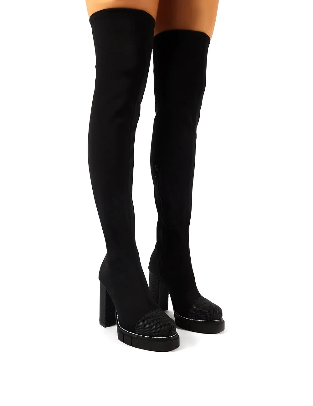 Critic Black Block Heeled Platform Over the Knee Boots