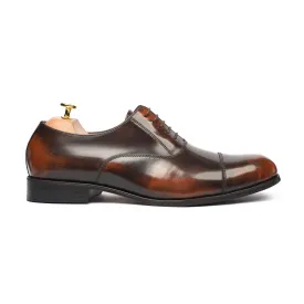 Dago - Men's Burnished Tan Brown Box Leather High Shine Oxford Shoe