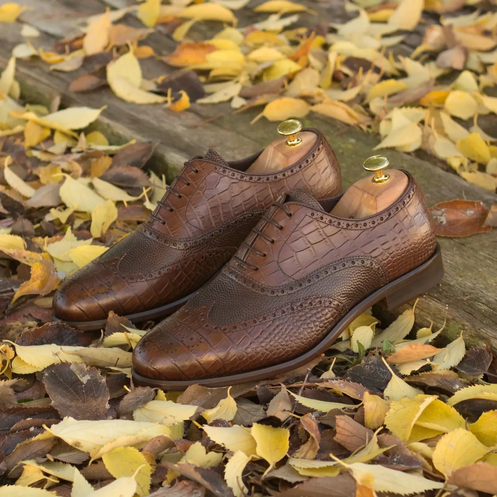 DapperFam Aeron in Dark Brown Men's Italian Embossed & Pebble Grain Leather Full Brogue