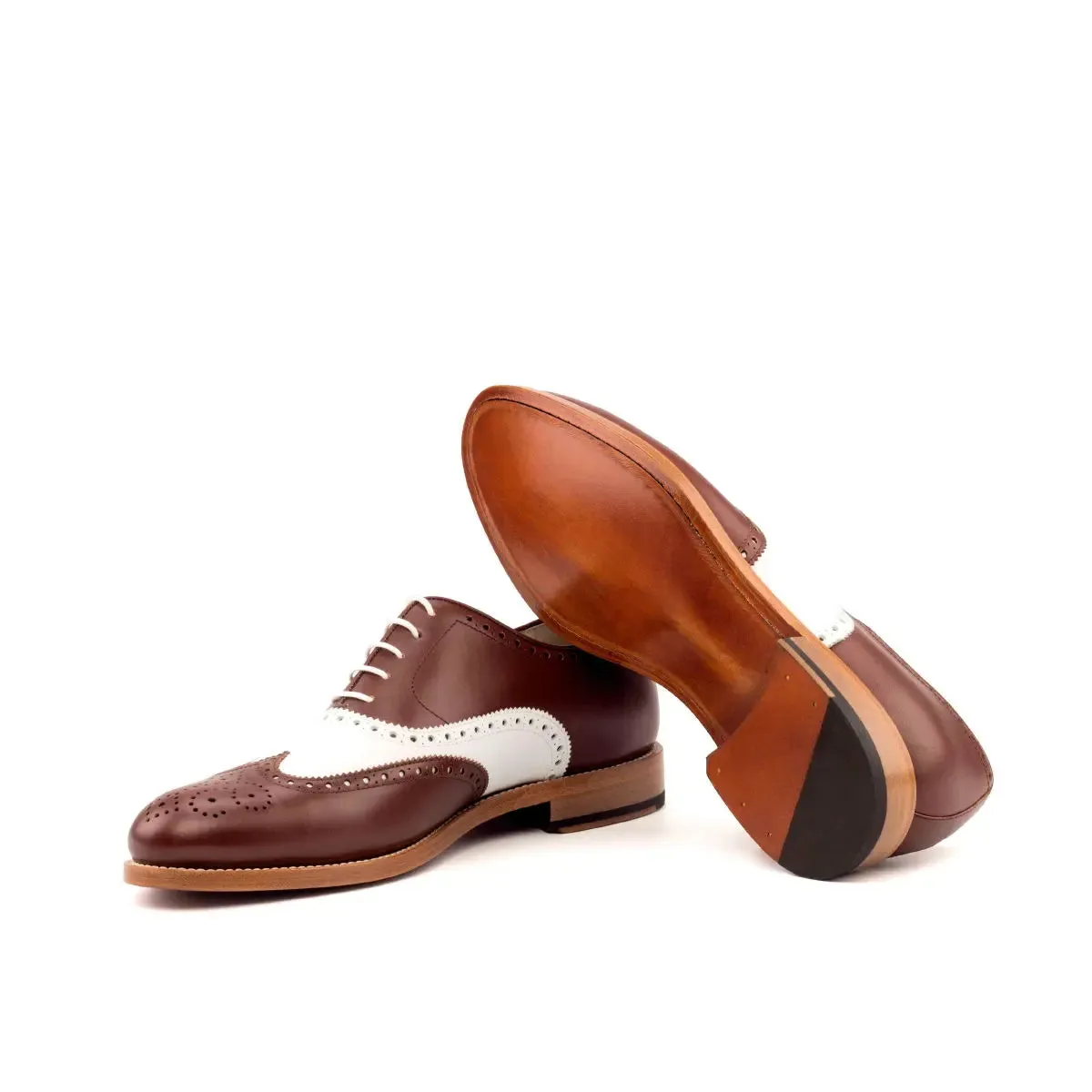 DapperFam Aeron in Med Brown / White Men's Italian Leather Full Brogue