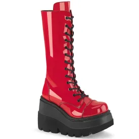 Demonia SHAKER-72 | Red Patent Leather Mid-Calf Boots