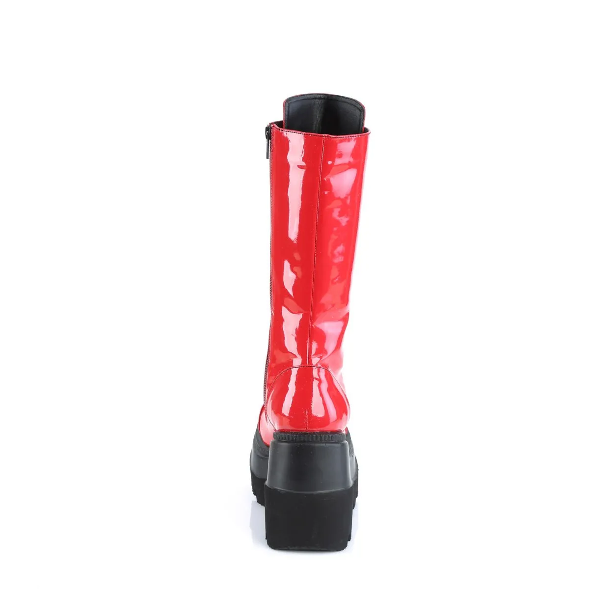 Demonia SHAKER-72 | Red Patent Leather Mid-Calf Boots