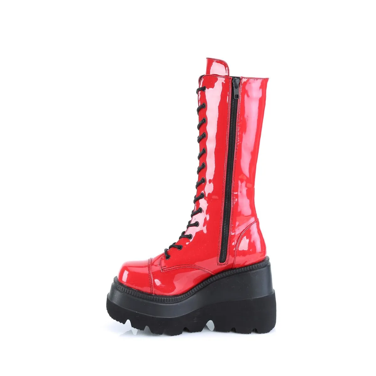 Demonia SHAKER-72 | Red Patent Leather Mid-Calf Boots