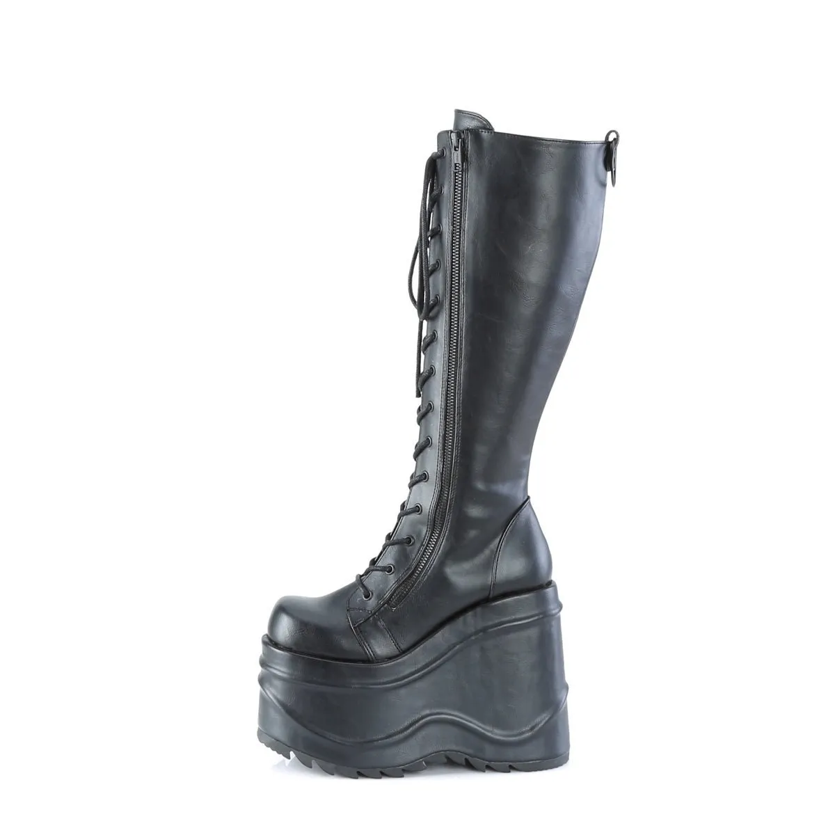 Demonia WAVE-200 | Black Vegan Leather Knee High Boots