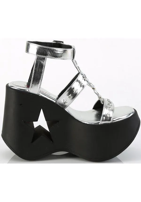 DYNAMITE-12 [Silver Metallic Vegan Leather] | PLATFORMS [PREORDER]