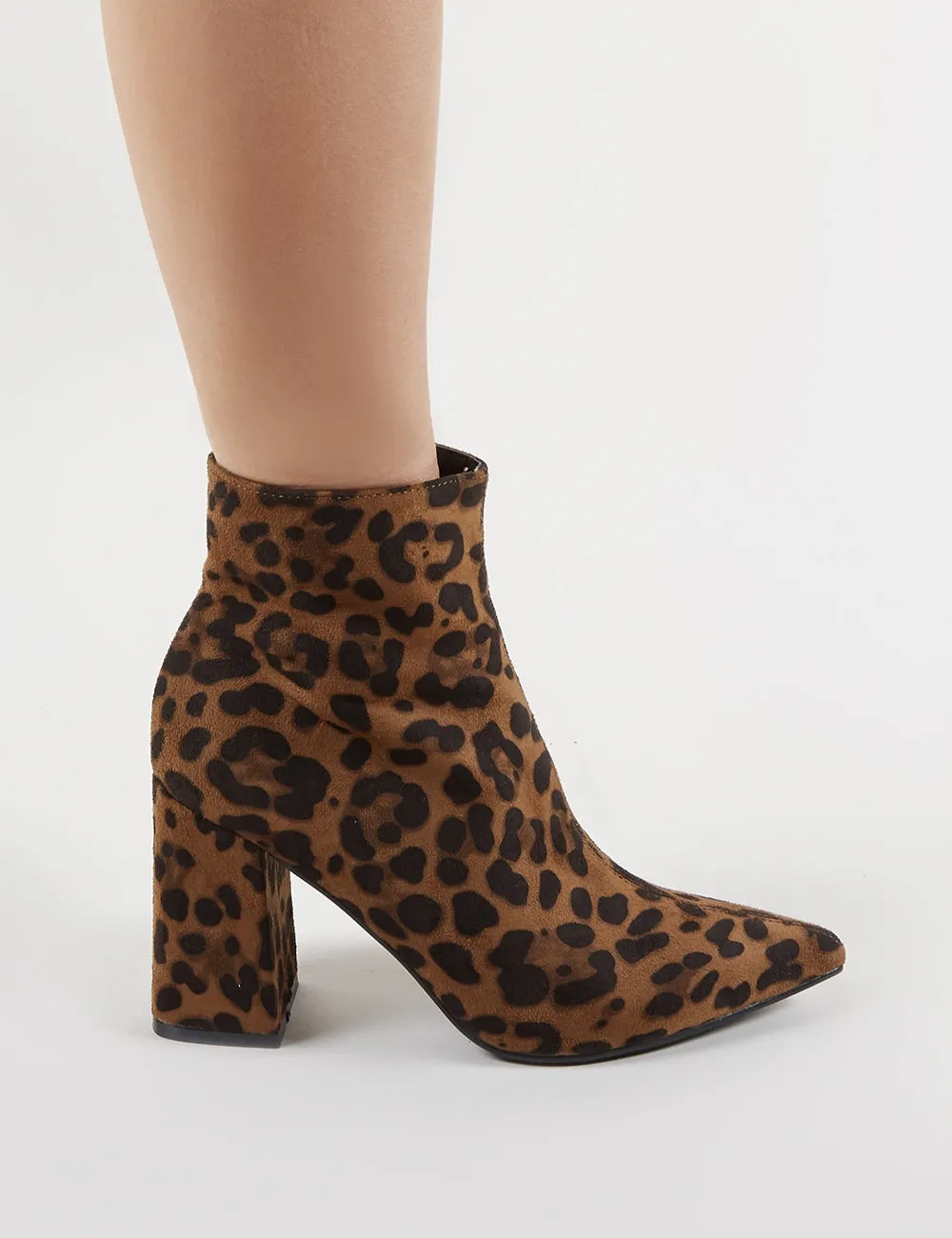 Empire Pointed Toe Ankle Boots in Leopard Print