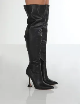 Indica Black PU Over The Knee Boots